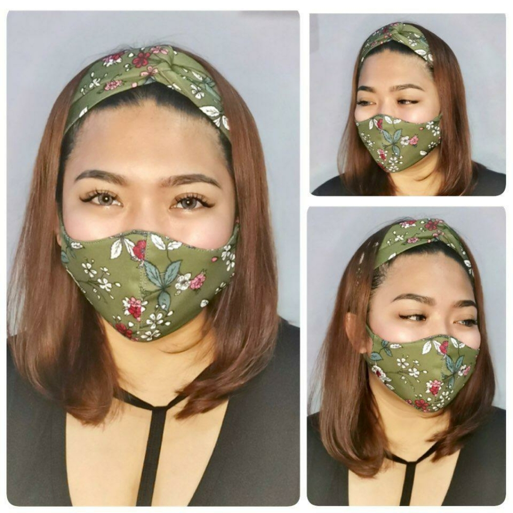 BOGO FREE Twist Knot Turban Headband Face Mask Reusable Set Green floral